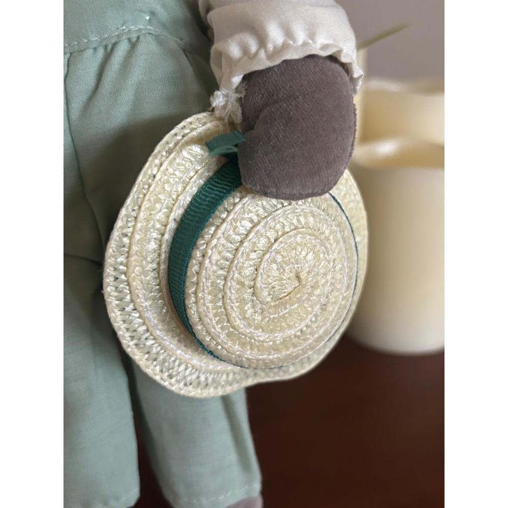 Hallmark Captivating Cats Gray Cat Cloth Doll Green Overalls Straw Hat 11" Plush - Picture 4 of 12